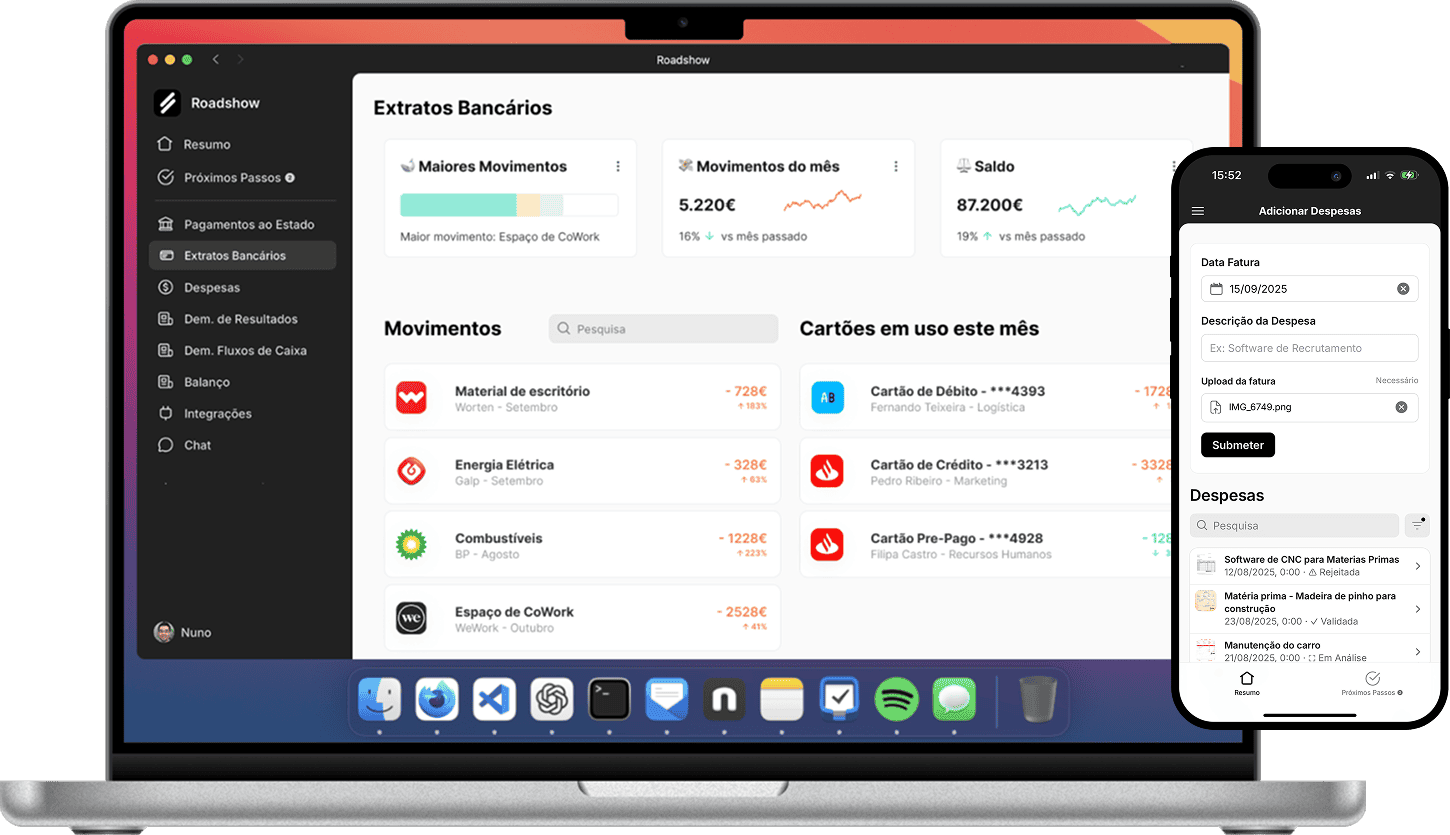 Plataforma Roadshow num computador e num telemóvel.